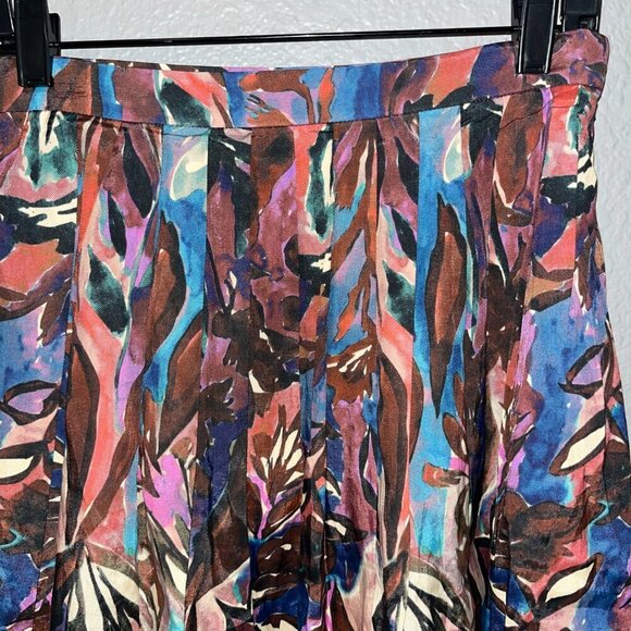 PERUVIAN CONNECTION SABIRA SKIRT Jewel Color Botanicals Pleated Full Pockets - 2 - Picture 2 of 10